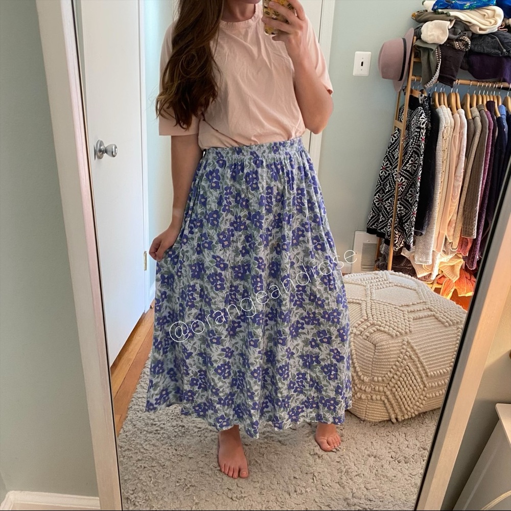 Vintage LL Bean Cotton Dainty Floral Maxi Skirt L - Picture 5 of 7